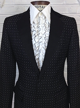 (34) Men's 1970s Tuxedo Jacket! Black w/ White XXXs & Velvet Collar.