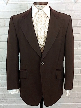 (40, short) Men's Vintage 70's Tuxedo Jacket. Dark Brown w/ Warm Mocha VELVET Collar. as-is