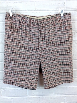 (38) Men's Vintage 1970s Shorts! Off-white, Green, Gold  & Rust Plaid!