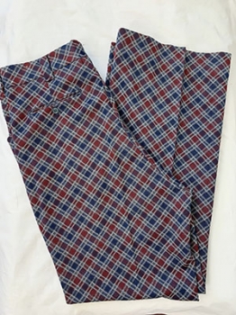 (34X30) Mens Vintage 70s Disco Pants! Red, Blue, Gray and White Plaid.