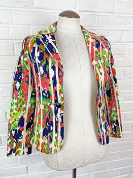 (XS/S) Womens Vintage 60s Jacket. Pink, Green, Navy & Off- White Psychedelic Print. As-Is.