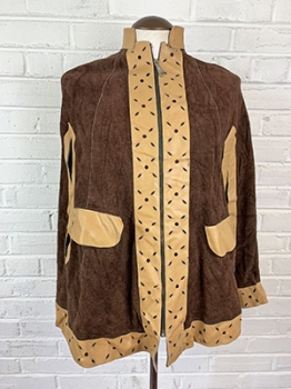 Vintage 60s/70s Vintage Suede & Leather Zip Up Poncho. Two tone Festival cape!