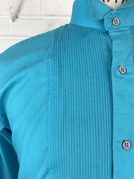 (M) Mens Vintage 80s Tuxedo shirt! Aquamarine Blue w/ Wing tip collar!