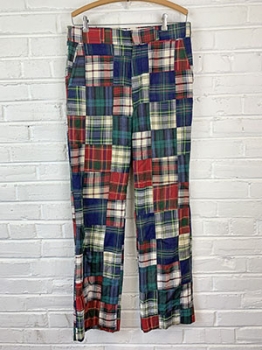(34x33) Mens Vintage flared pants. Blue, Green, White, Yellow & Red Madras Plaid! As-Is.