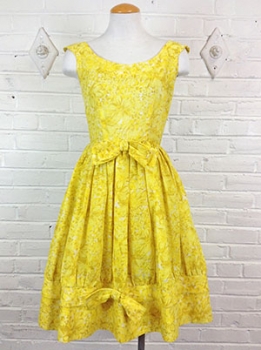 (XS) Women's Vintage 60s Jerry Gilden Dress. Sunshine Yellow Floral Party Dress!