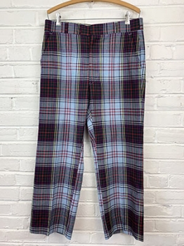 (34x27) Mens Vintage 60s pants. Blue, Red, Yellow & Green Plaid.