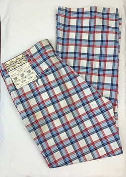 (34x30) Mens Vintage 70s Disco Pants. Red, White & Blue Plaid! Never Worn. As-Is.