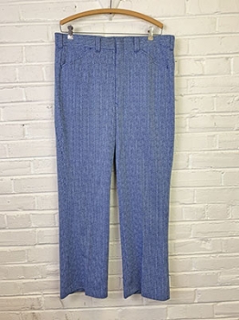 (37x29) Mens Vintage 70s Disco Pants. Royal Blue & White Groovy Stripes.