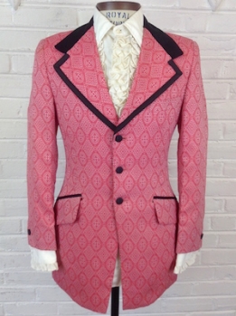 (36) Men's Vintage 70's Brocade Tuxedo Jacket! Red & Silver DIAMONDS pattern!