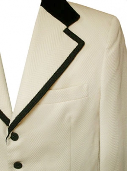 (39/40 shrt) Men's Vintage 70's Tuxedo Jacket. Creamy Pale Beige w/ Black Velvet Collar